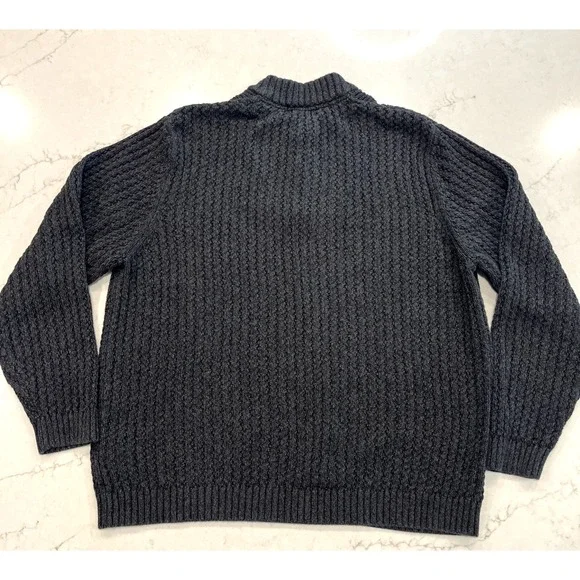 Eddie Bauer Cotton Big Knit Gray Fisherman Sweater 1/4 Button XL Grandpa‎ Preppy - Picture 2 of 6